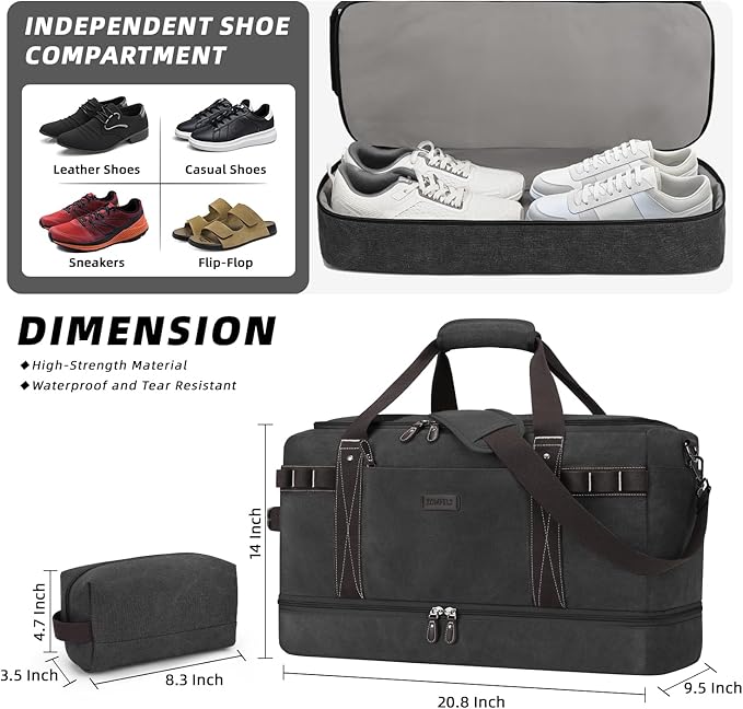 ZOMFELT Travel Duffle Bag for Men, Waterproof Canvas Overnight Duffel Bag - Image 3