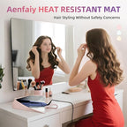 2-in-1 Heat Resistant Mat & Bag for Hair Styling Tools, Hanging Curling Iron Holder Flat Iron Holder with Zip, Portable Hot Hair Tools Travel Bag, Hair Straightener Mat Pouch for Countertop