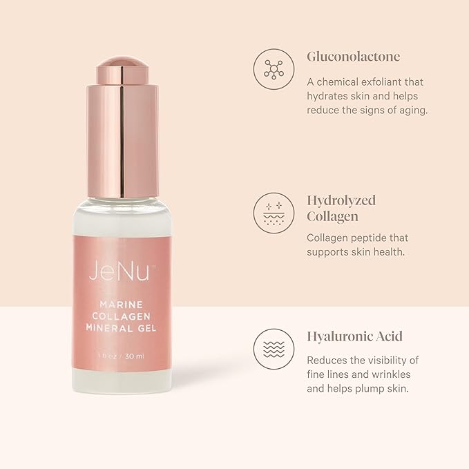 Trophy Skin JeNu Marine Collagen Mineral Gel - Skin Care Gel Serum with Hydrolyzed Collagen and Hyaluronic Acid - Skin Care for Elasticity and Help with Wrinkles - 1 fl oz