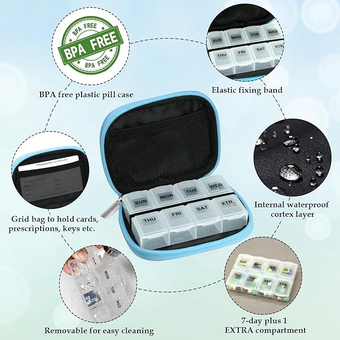 Serfeymi Weekly Travel Pill Organizer Pill Case - Image 4