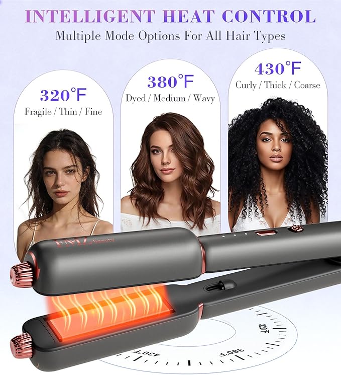 FMZ Flat Iron Hair Straightener Curler and Crimper, Professional 4 in 1 Hair Styling Irons for Straightening, Crimping, Curling, Dual Voltage, Auto Shut-Off, Small and Portable for Women Travel Home