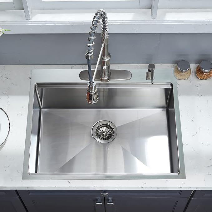 25 x 22 Inch Kitchen Sink, Drop In Stainless Steel Single Bowl Workstation Sink - Image 7