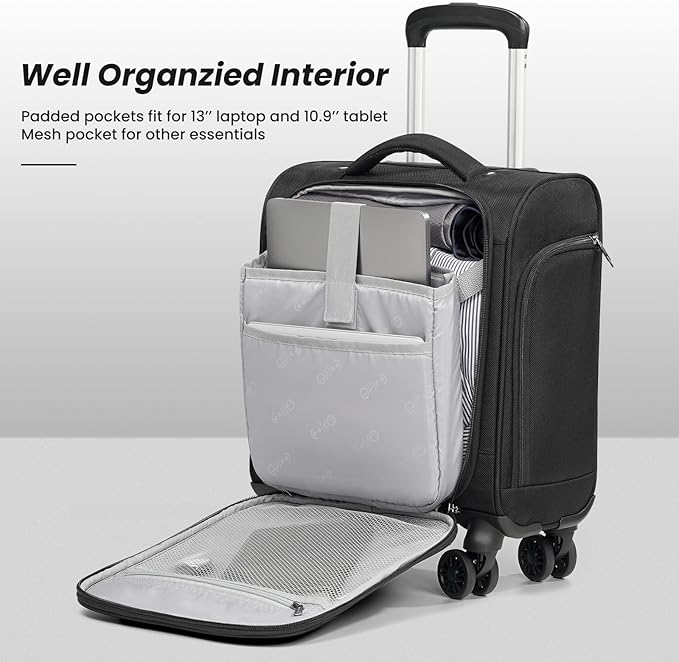Coolife Underseat Carry On Luggage Suitcase Softside Lightweight Rolling Travel - Image 2