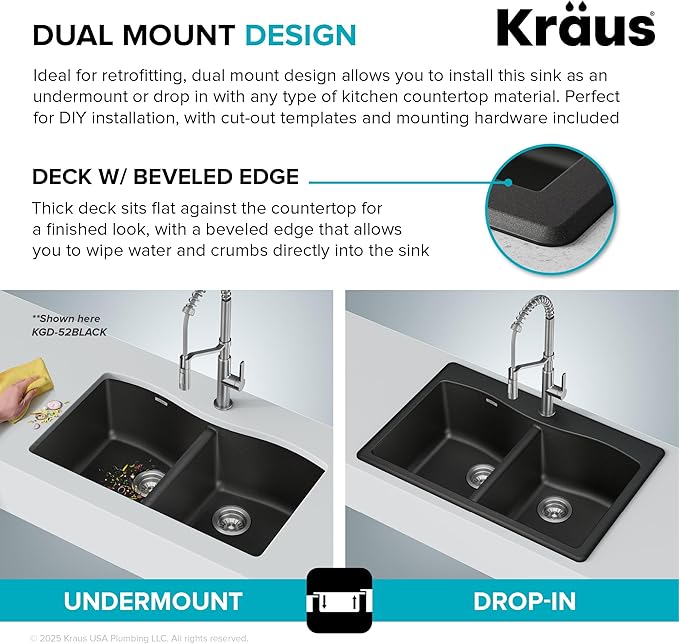 KRAUS Forteza 33-inch Granite Drop In/Undermount 50/50 Double Bowl White - Image 7