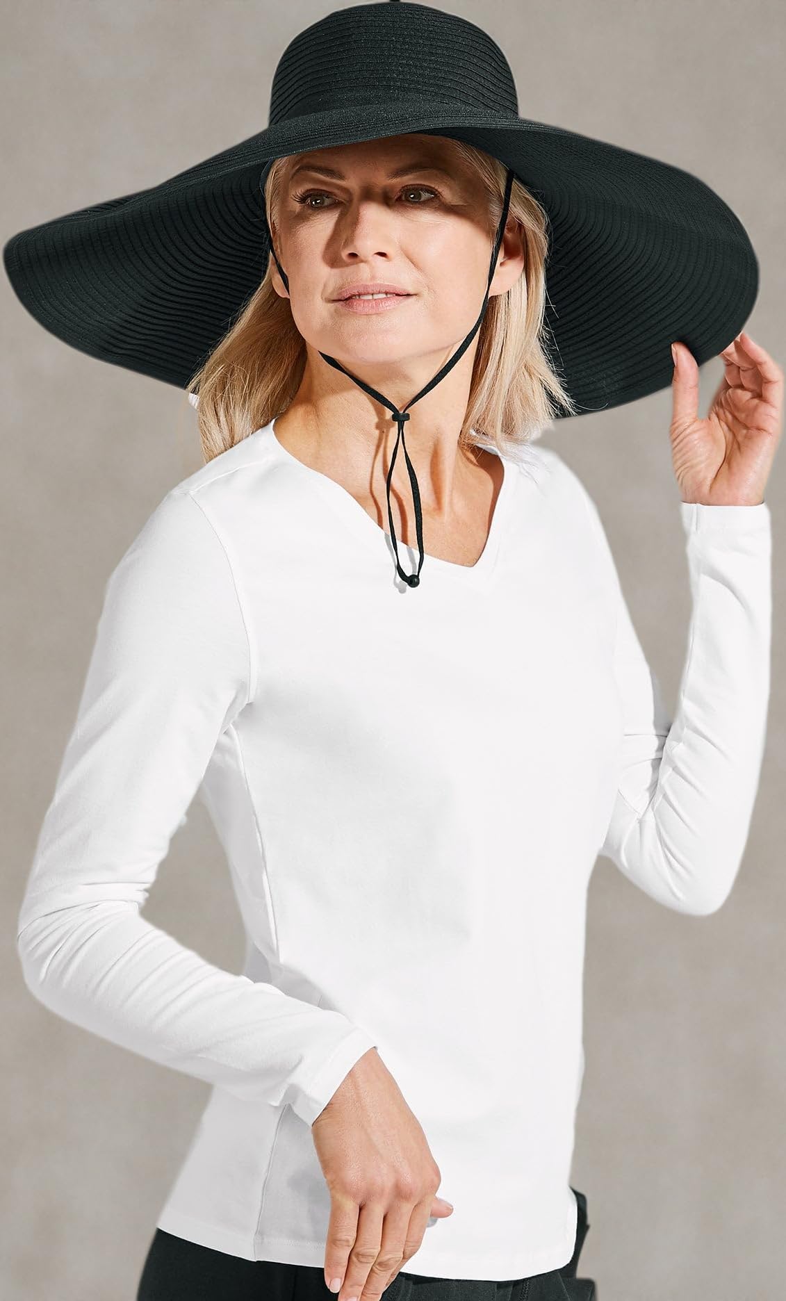 Women's Wide Brim Poolside Hat (One Size / Black Convertible Roll W/ Snap)