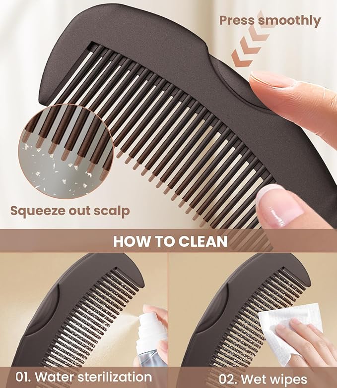 Dandruff Comb Fine Tooth Scalp Detox Comb Lice for Women, Men & Kids Stainless Steel Scalp Detoxing, Sweep & Massage Hair Brush Tool for Hair Care (Brown)