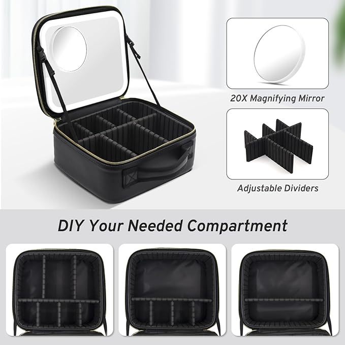 Makeup Bag with Magnetic Detachable Lighted Mirror 360° Swivel Angle, Travel - Image 7