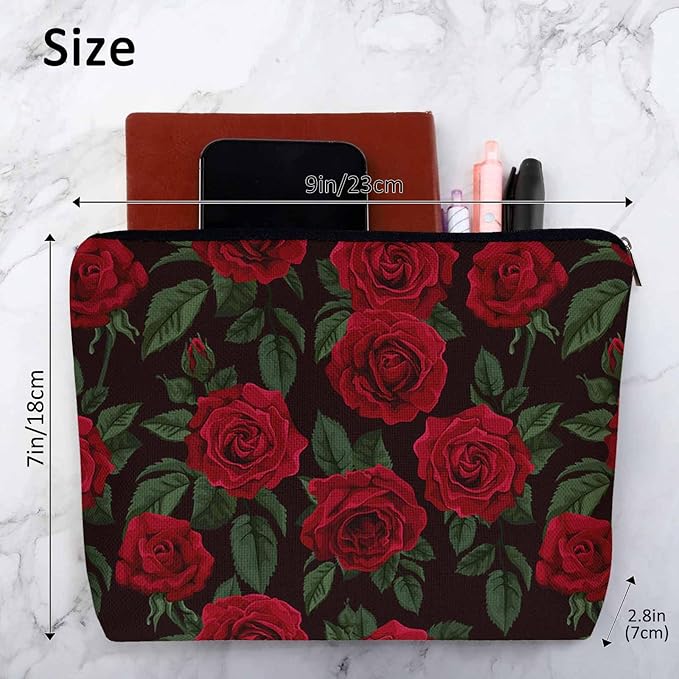 Woman Rose Makeup Bag - Blossom Flower Roses Red Travel Cosmetic Bags Toiletry Makeup Organizer Pencil Pouch For Owners Lady Birthday Gifts