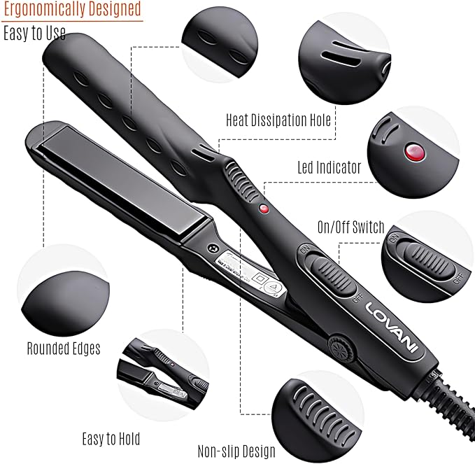 LOVANI Mini Flat Iron 0.5 inch, Dual Voltage Travel Hair Straightener for Short to Medium Hair & Bangs, Small Size Ceramic Tourmaline 3D Floating Plates, Heat‑Resistant Pouch Included