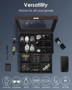 Watch Jewelry Box Organizer, 6-Slot 2-Layer Watch Case and Sunglasses Storage - Image 3