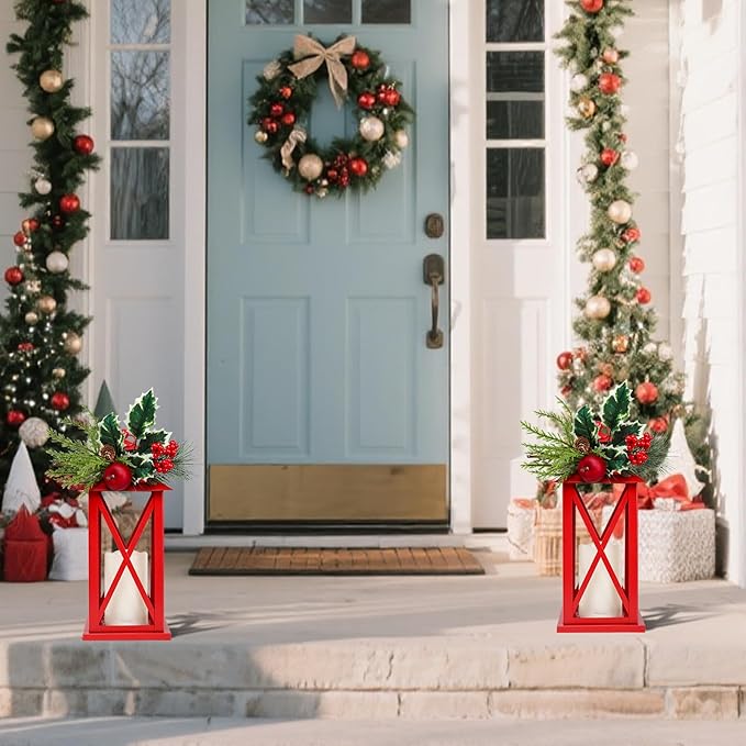 Christmas Decorative Lanterns 2 Pack Outdoor Lantern 13.5" Waterproof Battery - Image 4