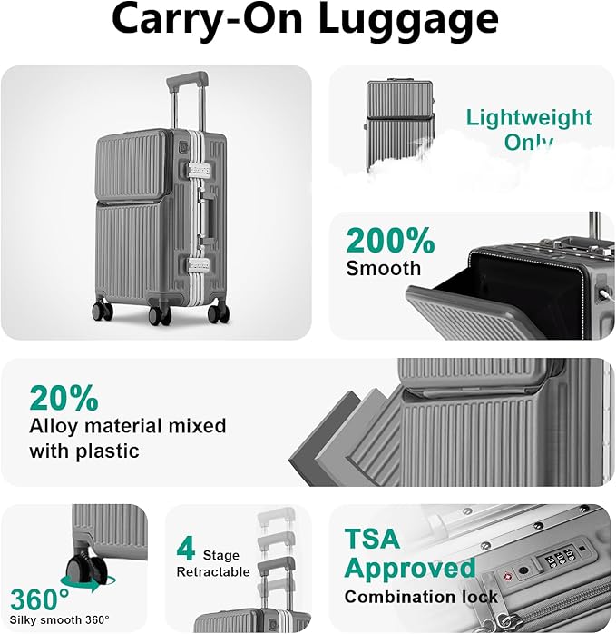 Hard Shell Luggage 20 Inch Travel Suitcase, ABS Aluminum Frame, Lightweight - Image 4