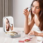 LiveGo 3-Color LED Travel Jewelry Case and Makeup Bag with Mirror, Dust-Proof Jewelry Box, 10 Sealed Jewelry Bags - Compact Cosmetic Mirror Case for Women Girls Travel Essentials (White)