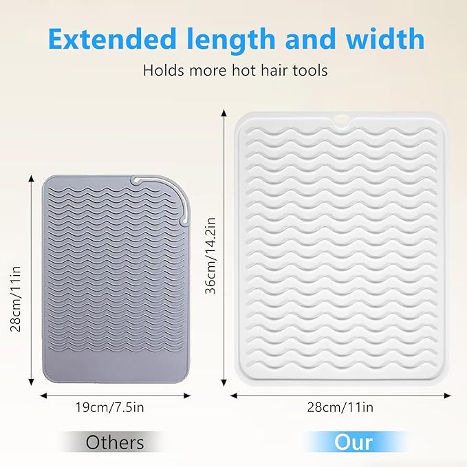 Quccefods Heat Resistant Mat Oversize Curling Iron Mat Silicone Hot Hair Tools Mat for Hair Straightener,Flat Irons,Hair Styling Tools Countertop protection Portable Travel Mat 14.2" x 11"