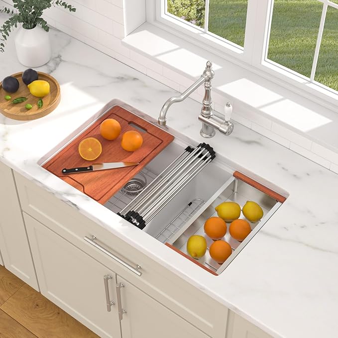 Dcolora 33 Inch Granite Compoisite Kitchen Sink White Undermount Kitchen Sink - Image 2