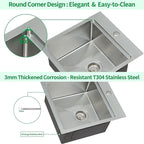 Kitchen Sink, 17 x 19 Inch Drop-in Bar Sink Stainless Steel Topmount Kitchen - Image 6