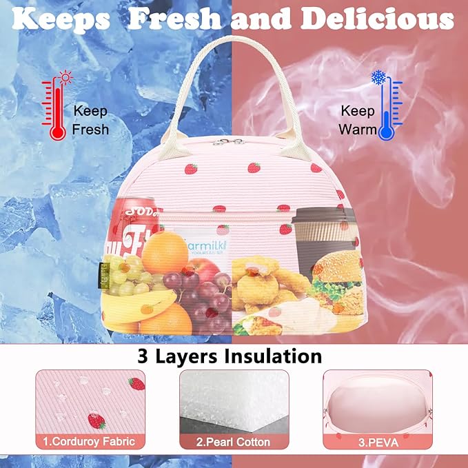 FlowFly Insulated Lunch Bag for Women – Corduroy Lunch Tote Box, Cute Cooler - Image 2