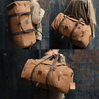 60L Travel Bags for Men, Nomad Canvas Duffle Bag Vintage Genuine Leather Travel - Image 2