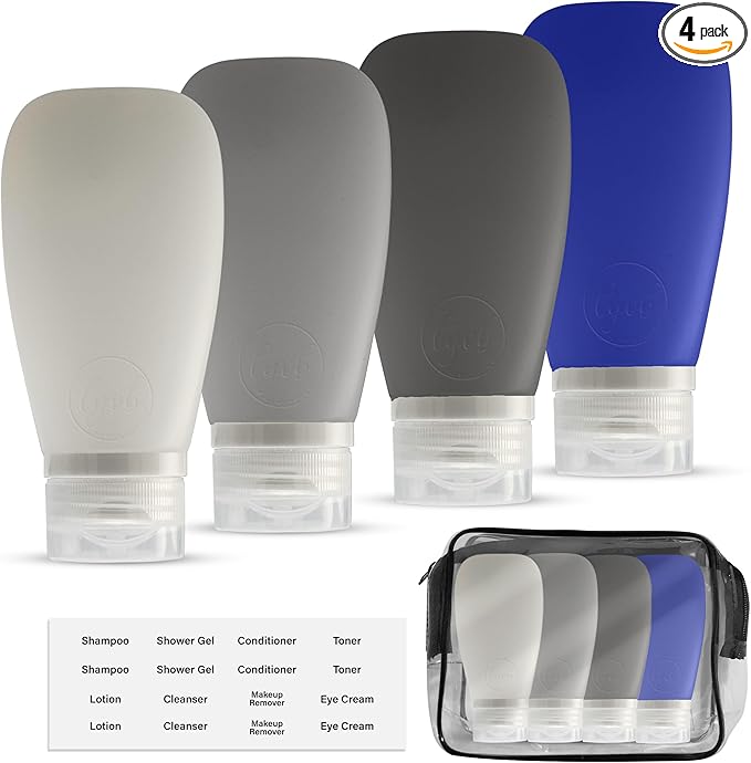 Travel Bottles for Toiletries, TSA Approved 3oz Leak Proof Silicone Refillable by Lyob