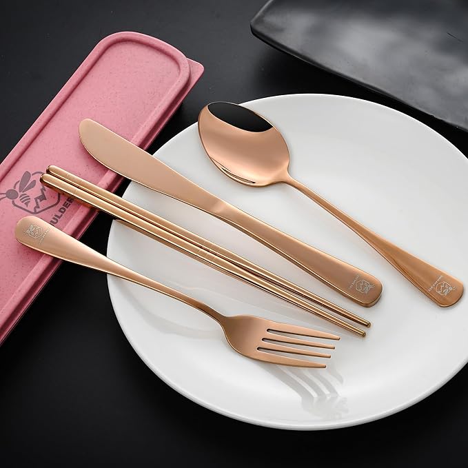 Boulder Bee Travel Utensils Set | Reusable Camping Cutlery Set | Stainless - Image 3