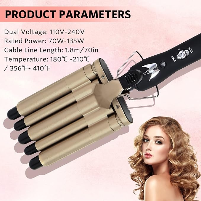 5 Barrel Curling Iron Wand 0.6 Inch Hair Crimper Waver Portable Two Temperature Setting Ceramic Hair Curler Curling Iron