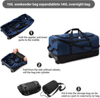 Rolling Duffle Bag with Wheels, 110L/140L Expandable Soft-Sided Foldable Duffle - Image 5