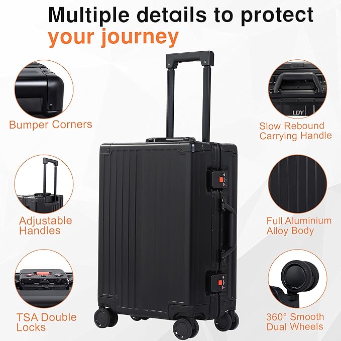 All Aluminum 24 Inch Check In Luggage Hard Shell Suitcases - Image 3