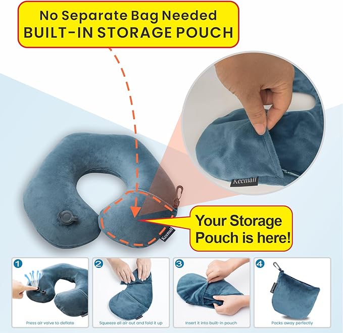 Inflatable Travel Neck Pillow for Airplane Train Car Washable Pillowcase U - Image 2