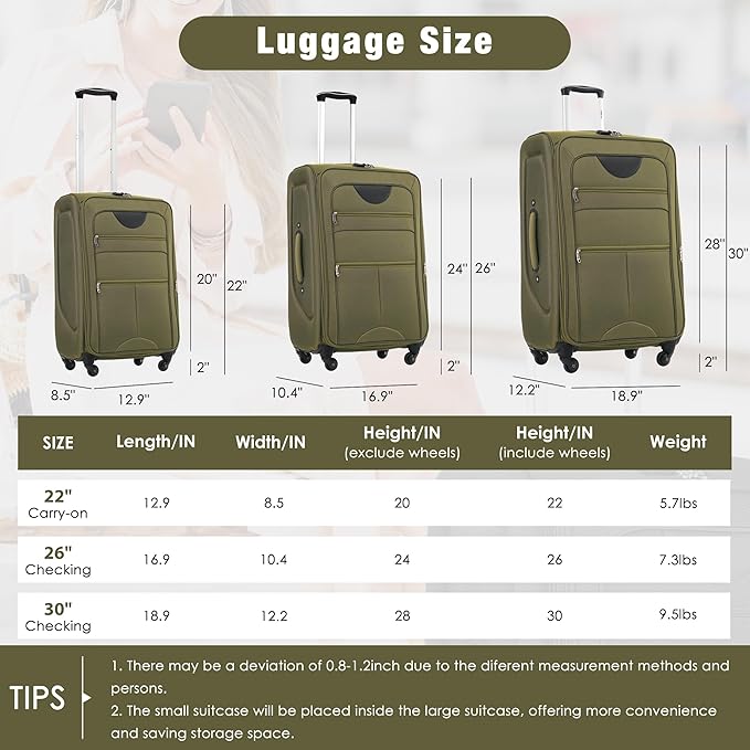 Merax Softside Luggage Set Softshell Lightweight 3 Piece Spinner Suitcase - Image 2