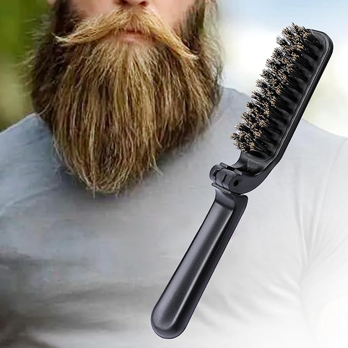 Mozeat Lens Folding Boar Bristles Brush, Collapsable Pocket Hair Brush with Natural Bristles, Anti-Static Range Hair Brush, Mini Beard Brush, Portable Hair Styling Tool for Women and Men