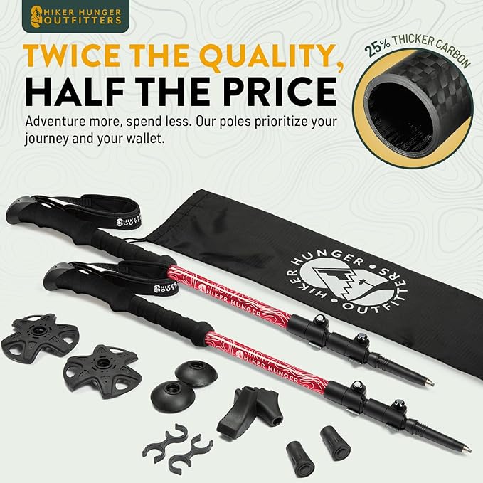 100% Carbon Fiber Trekking Poles by USA Brand - Image 2