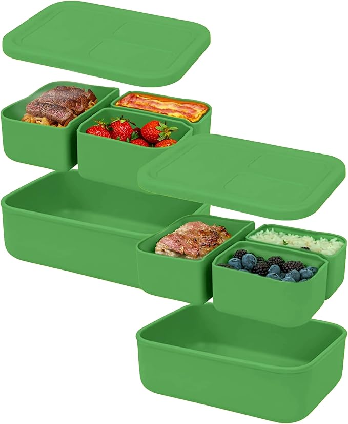Platinum Silicone Bento Lunch Box Set of 2 – 3 Compartments, Microwave & by VERSATYLE