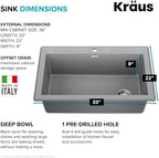 KRAUS Forteza 33-inch Drop In/Undermount Single Bowl Granite Kitchen Sink in - Image 4