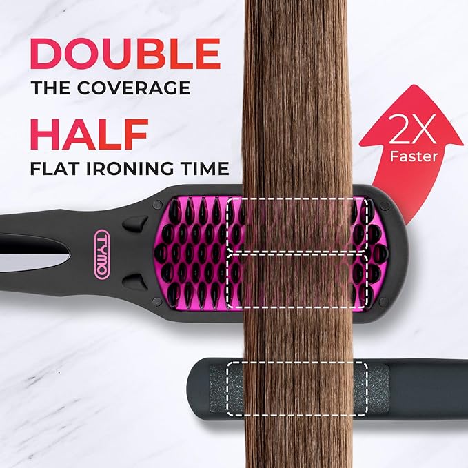 TYMO Ionic Hair Straightener Brush - One-Step Hair Straightener for Women, Straightening Brush with Negative Ions, 16 Temp Settings, LCD Display, Dual Voltage, Hot Comb Flat Iron for Frizz-Free Styles
