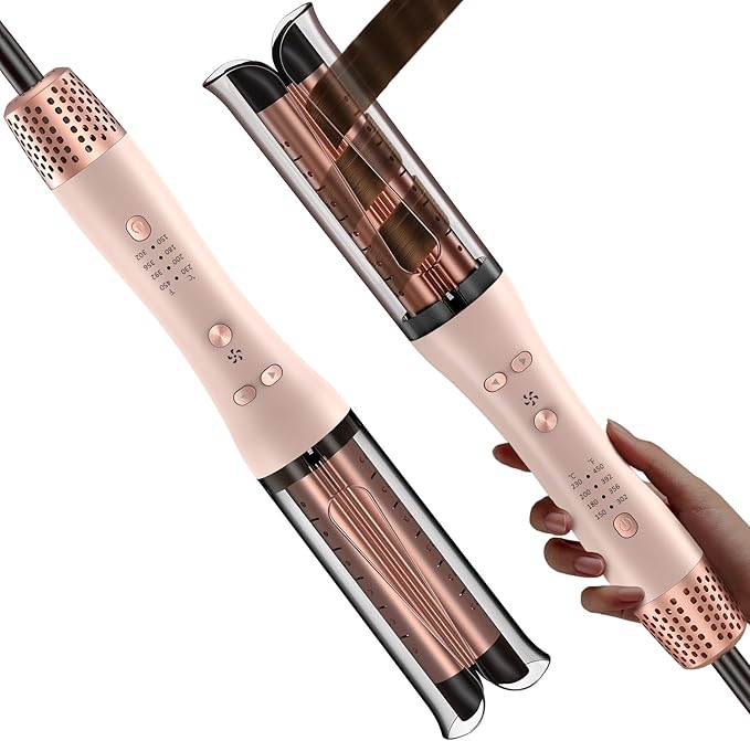 Automatic Curling Iron, Auto Hair Curler with 4 Temperature & 3 Timer Portable Hair Curler Automatic Shut-Off, Anti-Scald, Anti-Tangle 500 Million Ionic Rotating Curling Wand for Hair Styling