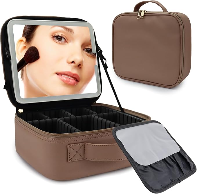 Travel Makeup Bag with LED Mirror Travel Makeup Organizer with 3 Lighted by Unknown