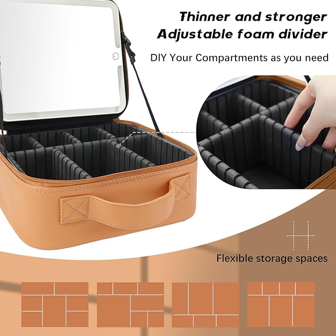 Makeup Bag with Led Mirror, Travel Makeup Organizer with 3 Color Setting - Image 3