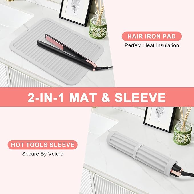 Oversize Silicone Heat Resistant Mat, Professional Hot Hair Tools Mat for Curling Iron, Flat Iron, Hair Straightener, Portable Hot Pad Cover with Velcro for Travel Home Salon(14.2" x 11.0")