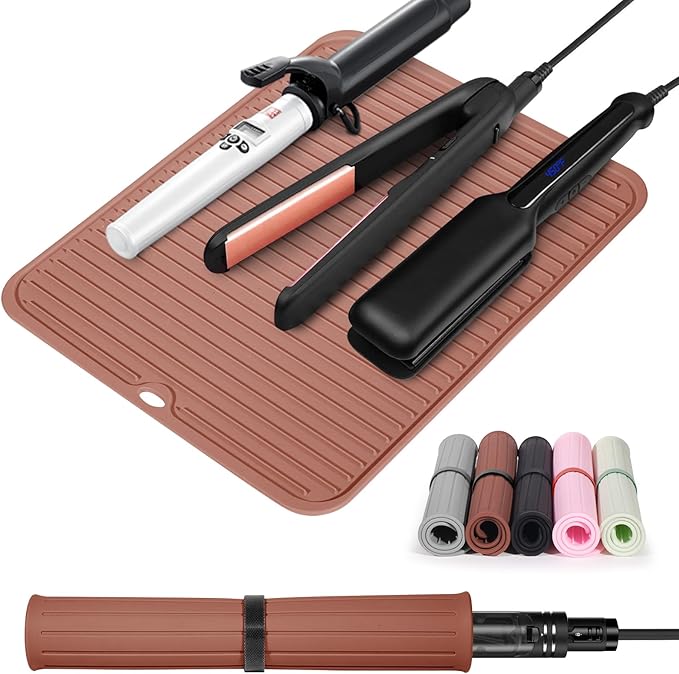 Quccefods Heat Resistant Mat Large Silicone Hot Hair Tools Mat for Curling Irons Flat Iron Hair Straightener Vanity Mat Portable Hair Styling Tools Hot Pad Vanity Organizers
