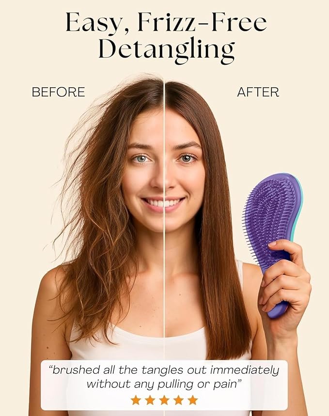 Lily England Detangler Hair Brush for Curly, Thick, Straight & Natural Hair - Gentle Detangling Brush for Women, Kids & Toddlers with Flexible Bristles - Smooth Hairbrush for Wet & Dry Hair, Ombre