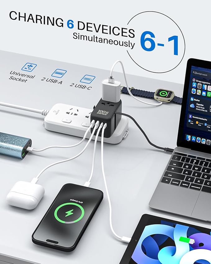 DOACE Universal Travel Adapter, 100W GaN 3.0 European Travel Plug Adapter - Image 3