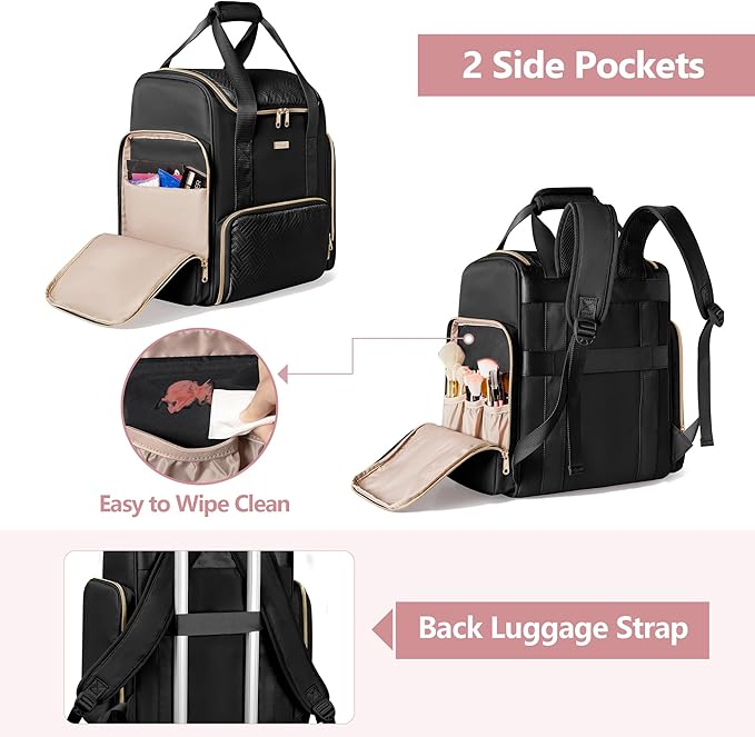 Large Makeup Backpack with 3 Clear Makeup Bags, Double Layers Professional Makeup Travel Case with Brushes Storage Section for Makeup Artists