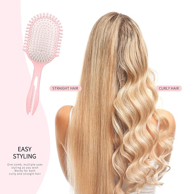New Multifunctional Curly Hair Cushion Comb, 1Pc Oval New Air Cushion Comb WithHandle, Define Styling Brush,DetanglingHair Brush, Professional Hairstyle Comb, BouncingHair Brush (White Pink)