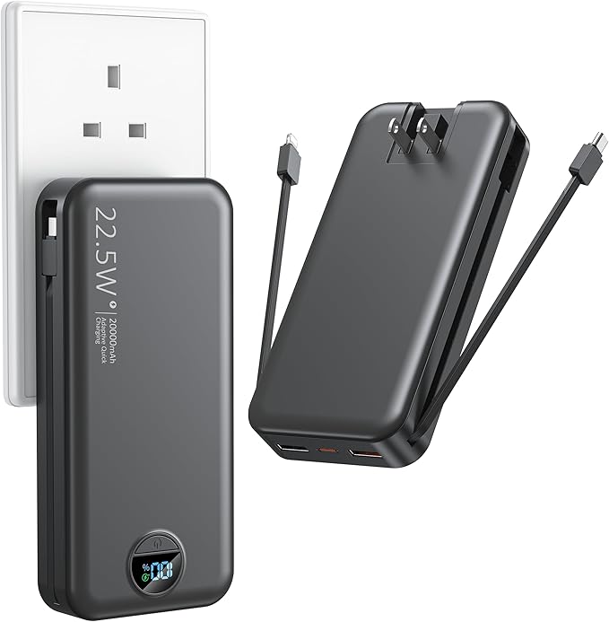 Portable Charger with Wall Plug, 20000mAh USB C Power Bank Fast Charging by Ffnpua