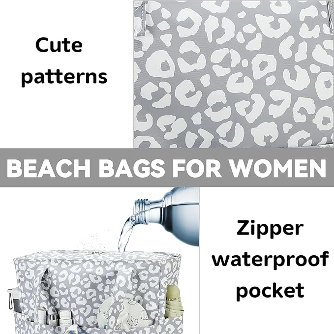 LEDAOU Large Beach Tote Bag Women Waterproof Sandproof Zipper Beach Tote Bag - Image 5