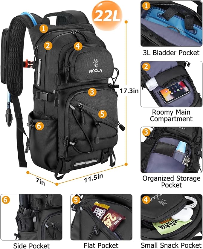 NOOLA Hydration Backpack with 3L Water Bladder, 22L Water Backpack - Image 2