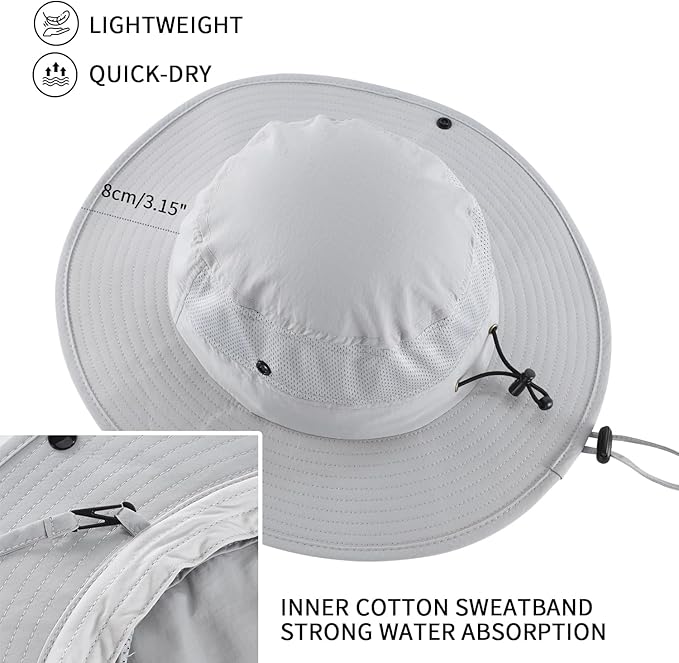 Home Prefer UPF50+ Mens Sun Hat Wide Brim Womens UV Protection Beach Bucket Hat - Image 3