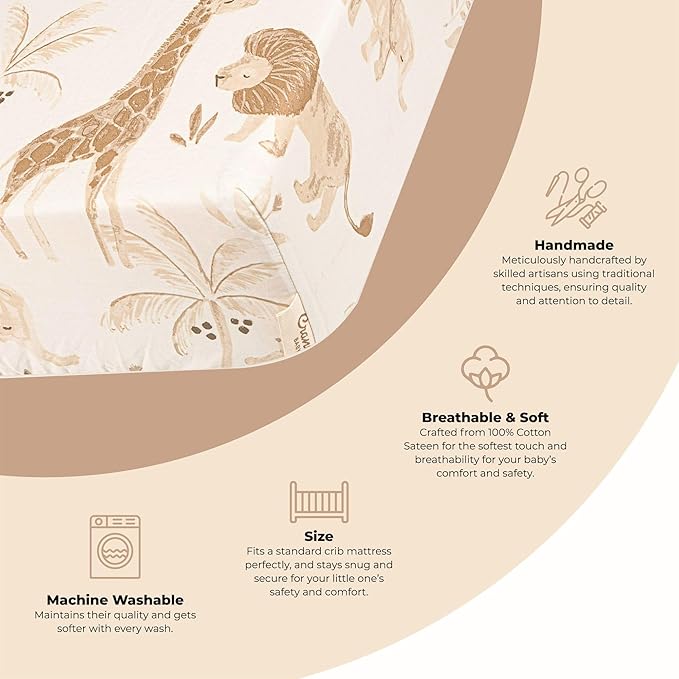 Crane Baby Safari Nursery Decor Crib Sheet, 100% Cotton Fitted Sheet - Image 2