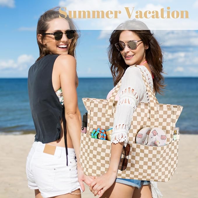 LEDAOU Large Beach Tote Bag Women Waterproof Sandproof Zipper Beach Tote Bag - Image 8