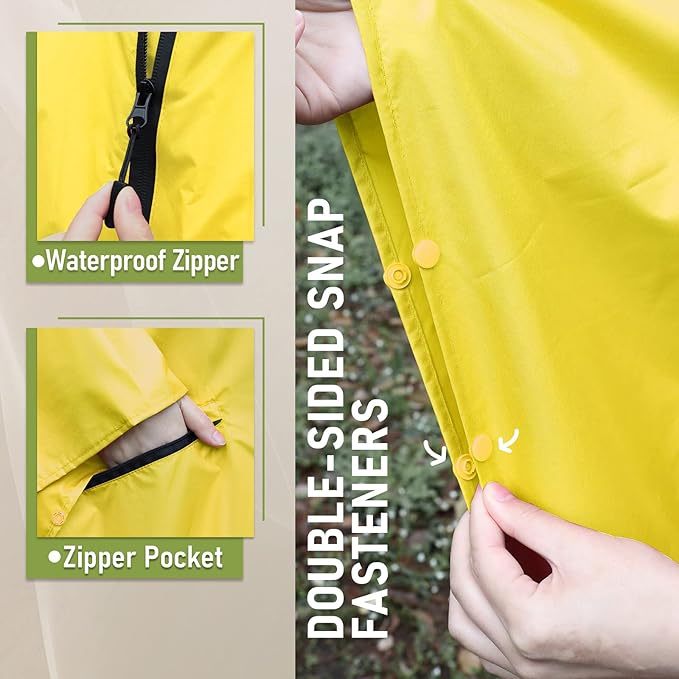 SaphiRose Unisex Rain Poncho Raincoat Hooded - Image 4